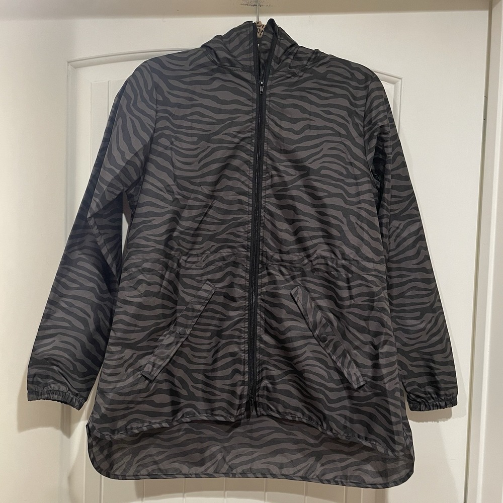 Totes Unisex Full‎ Zip Jacket Hooded Rain Coat Windbreaker Size S/M Zebra Print